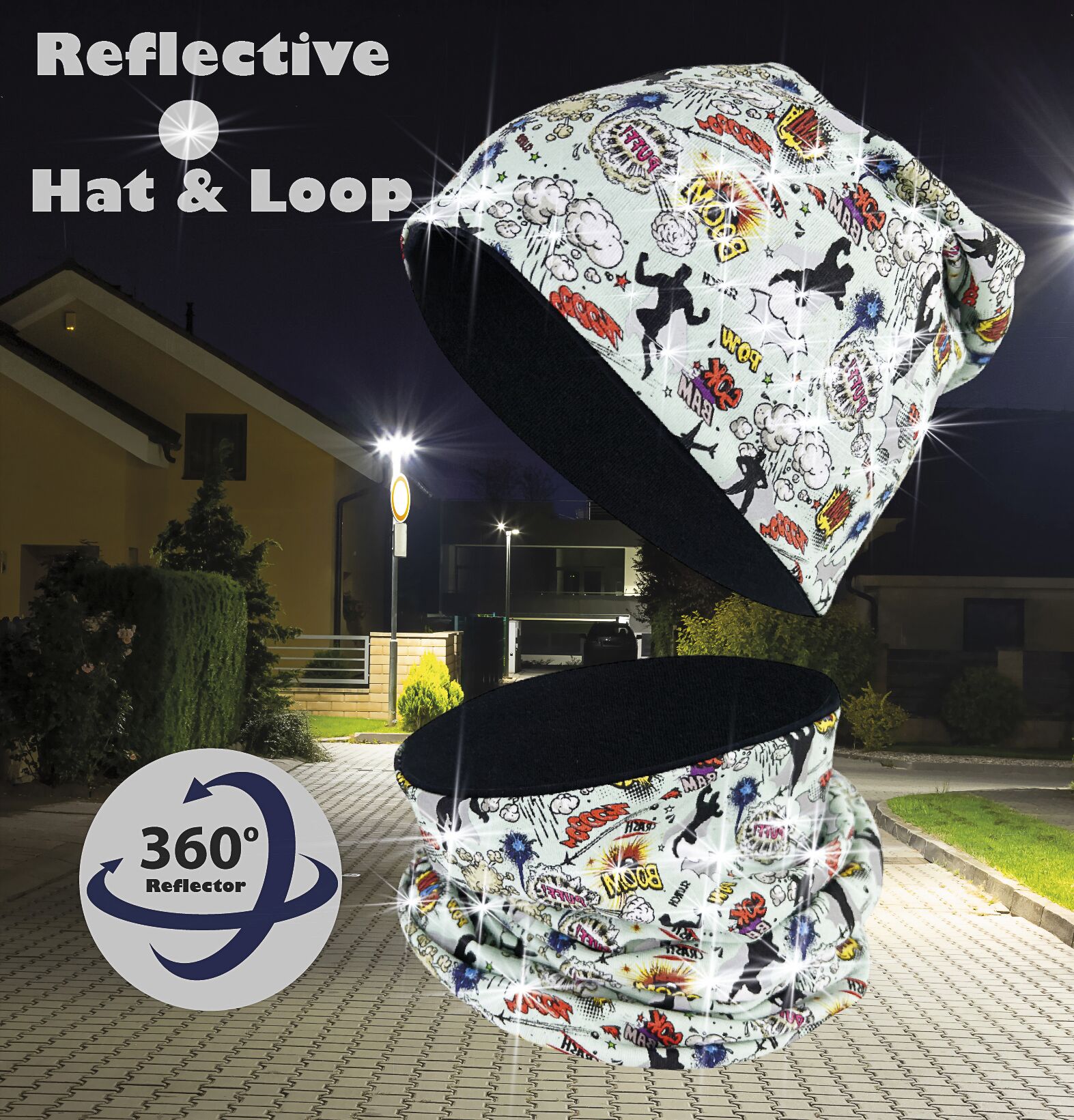 360° Reflektor Kinder Mütze & Loop Schal Set
